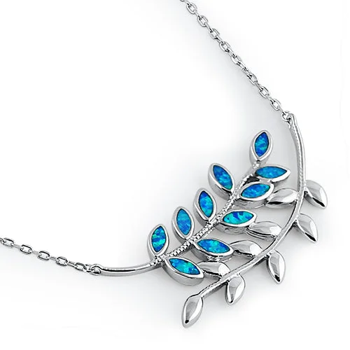 Sterling Silver Blue Opal Trendy Leaf Necklace