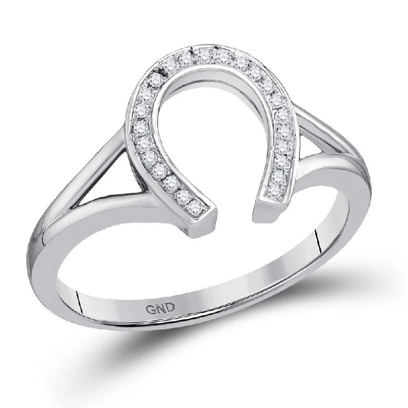 10kt White Gold Womens Round Diamond Lucky Horseshoe Ring 1/20 Cttw