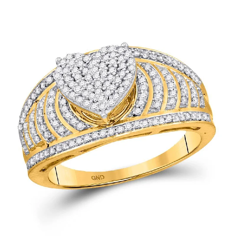 10kt Yellow Gold Womens Round Diamond Heart Cluster Ring 1/2 Cttw
