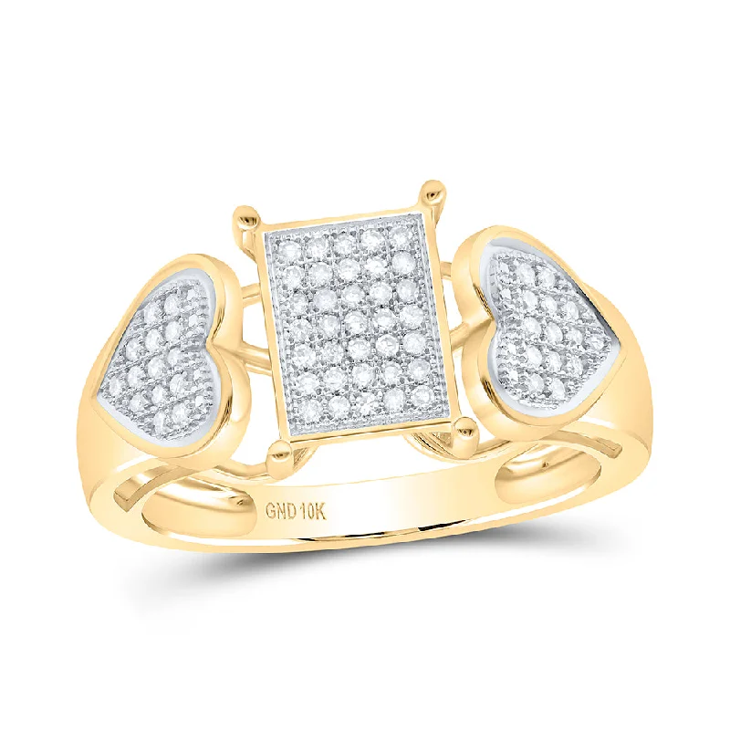 10kt Yellow Gold Womens Round Diamond Heart Rectangle Cluster Ring 1/5 Cttw