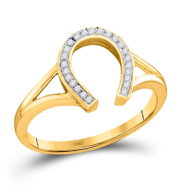 10kt Yellow Gold Womens Round Diamond Horseshoe Lucky Ring 1/20 Cttw