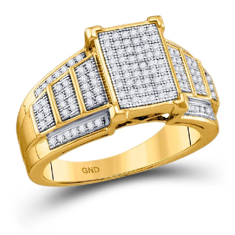 10kt Yellow Gold Womens Round Diamond Rectangle Cluster Ring 1/3 Cttw