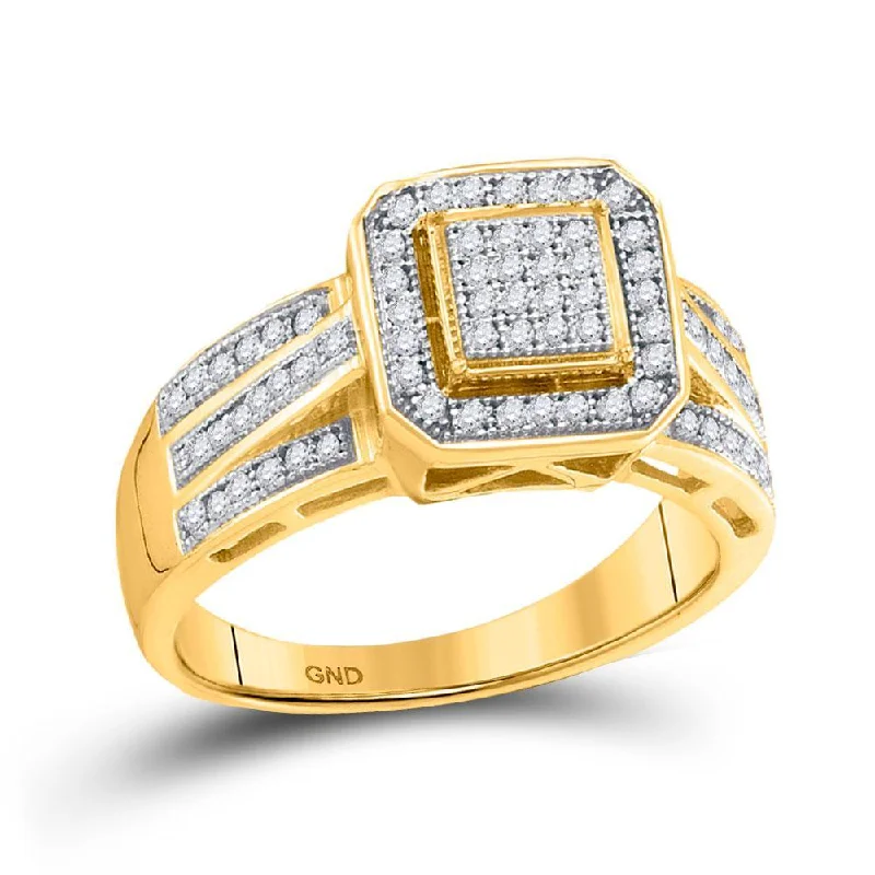 10kt Yellow Gold Womens Round Diamond Square Frame Cluster Ring 1/4 Cttw