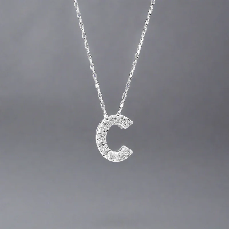 14K W Gold small 0.02ctw H/I1-SI2 diamond initial 'C' pendant