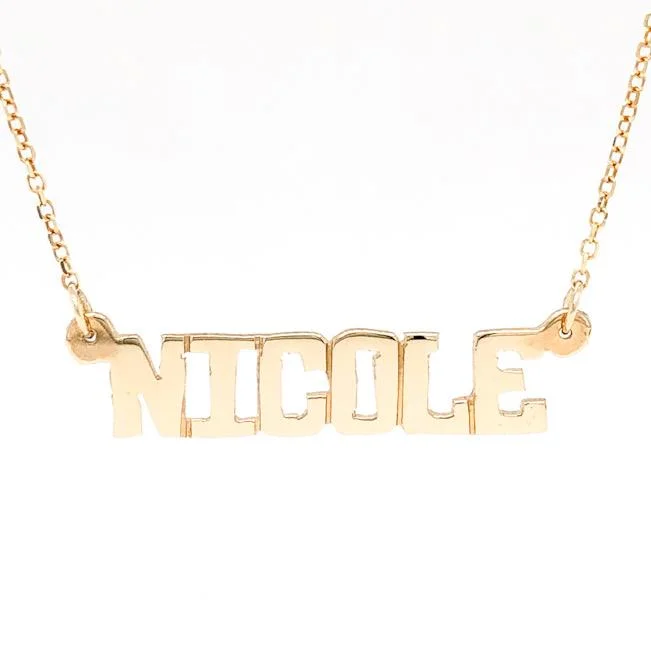 14K Y Gold Block Font Name Necklace