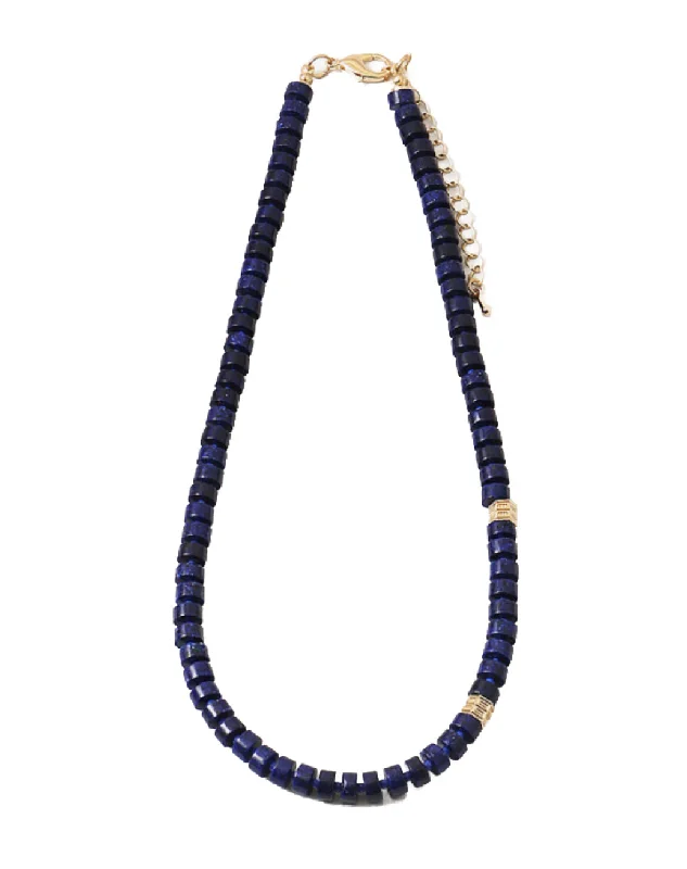 Lapis Flat Beaded/Gold  Necklace