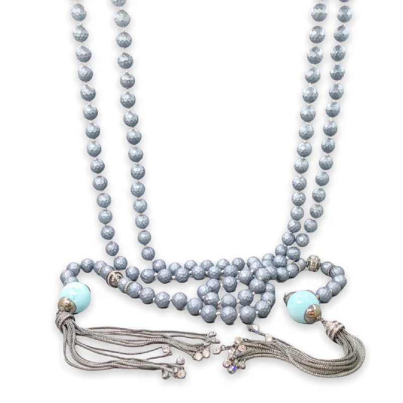 SS CZ, Turquoise, & Resin Beaded 62” Lariat Necklace